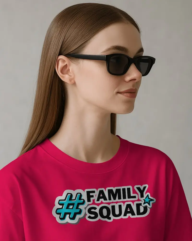 Studio Profile Tshirt Mockup Female Model In Black Sunglasses Sleek Hair Minimal Background