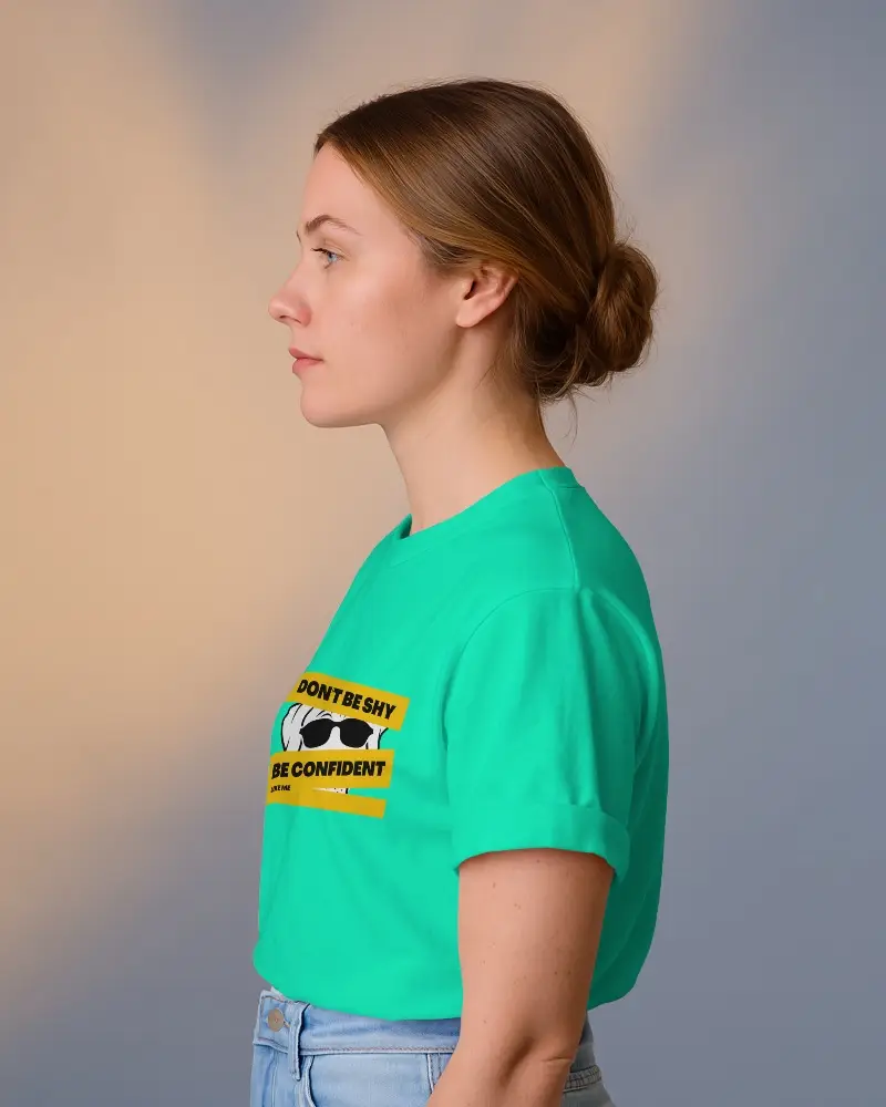 Natural Light Tshirt Mockup Woman With Tied Hair Wearing Folded Sleeve White Tshirt