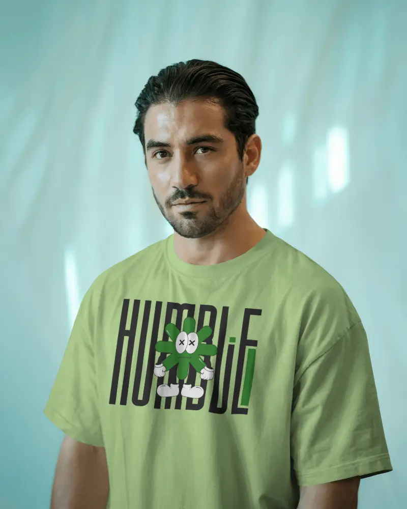 Soft Gradient Backdrop T Shirt Mockup Male Model Staring Confidently In Natural Light