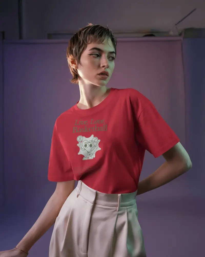 Modern Studio T Shirt Mockup Female Model In Soft Gradient Lighting Minimalist Fashion Scene