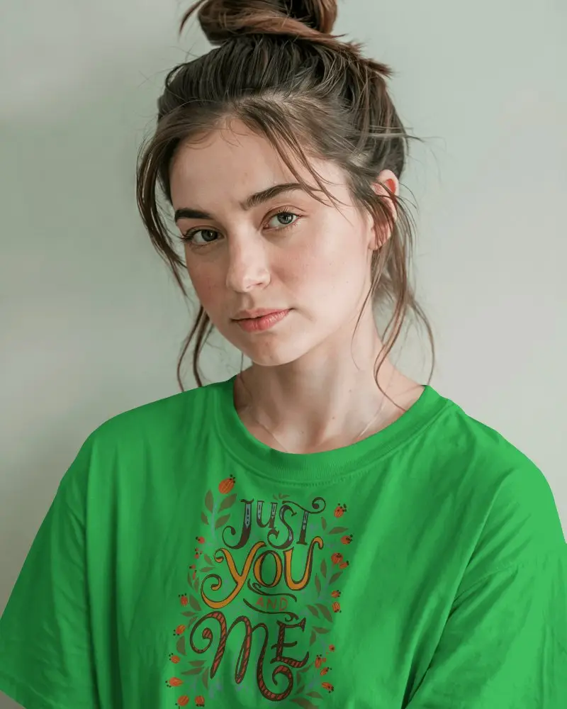 Stylish Tshirt Mockup Modern Model In Soft Light Neutral Setting Perfect For Merchandise Branding