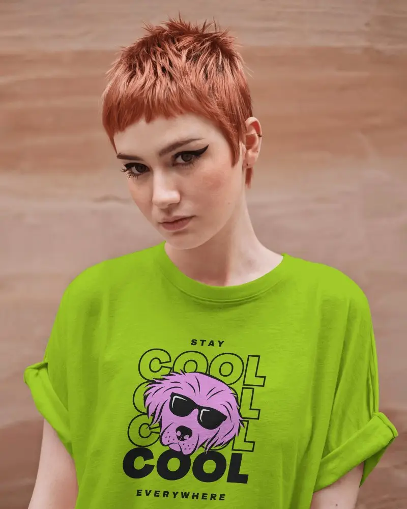 Blank Tshirt Mockup Modern Short Hair Style Front Facing Fashion Shot With Neutral Urban Setting