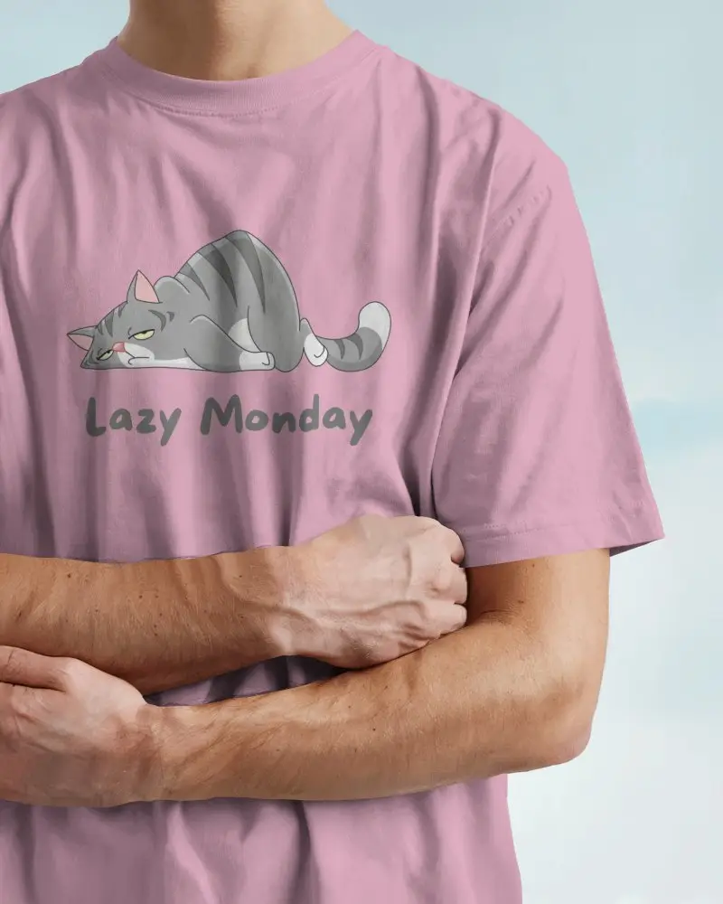 Casual Studio Tshirt Mockup Male Model Crossed Arms On Soft Sky Backdrop