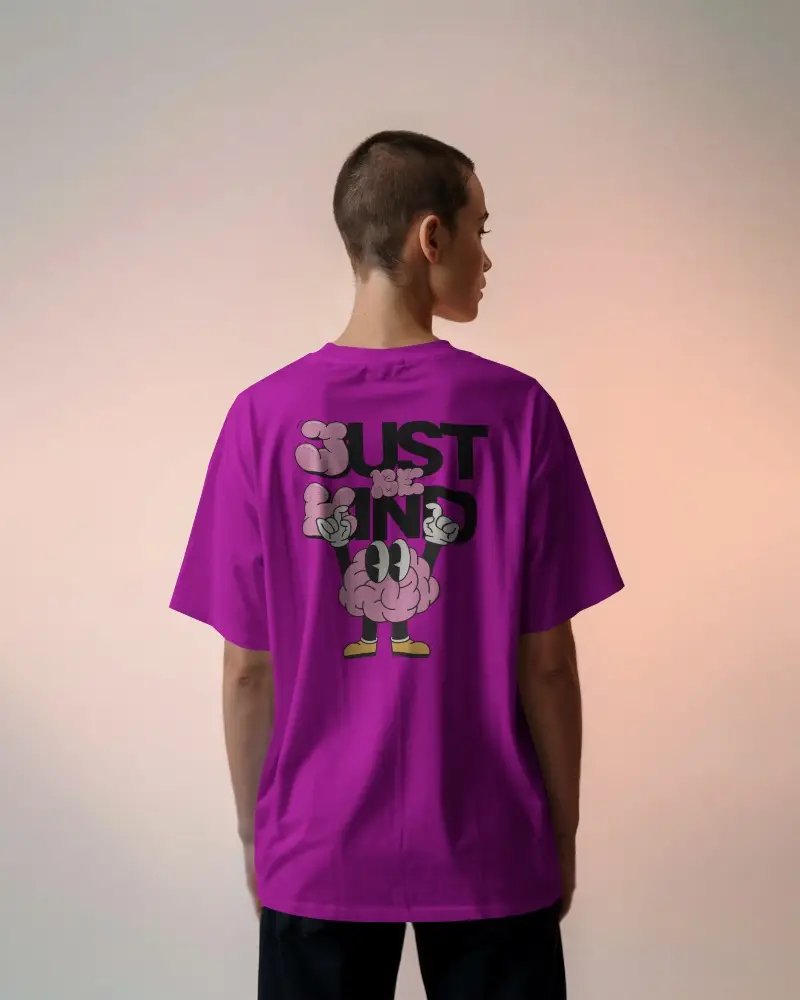 Back View Tshirt Mockup Female Model Buzzcut Gradient Pink Grey Background Modern Studio Light