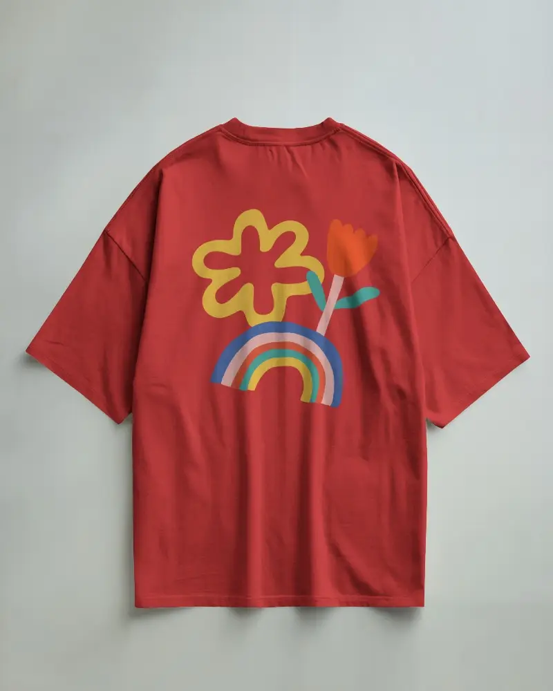 Back View Boxy Tshirt Mockup White Oversized Tee Against Light Grey Wall Clean Flat Display