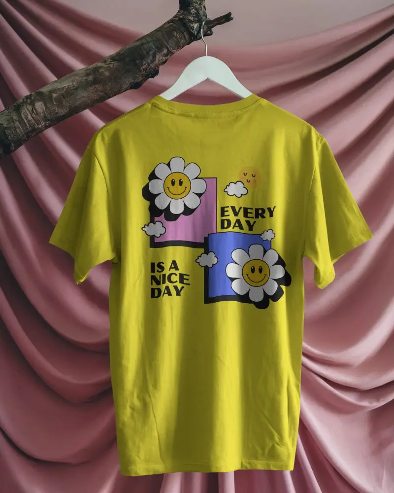 Aesthetic Backdrop Tshirt Mockup On Hanger Over Soft Rose Pink Curtains