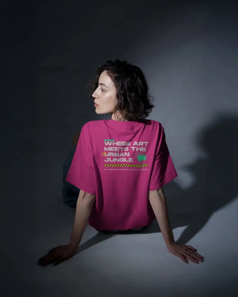 Back View Tshirt Mockup Female Model In Spotlight Studio Setting
