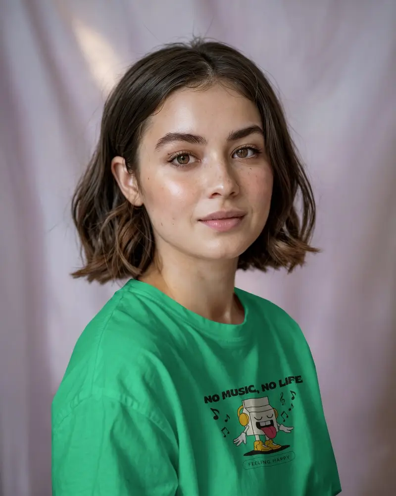 Pastel Backdrop Tshirt Mockup Closeup Of Woman Soft Lighting White Tee Minimal Studio Style Feminine And Clean Product Presentation