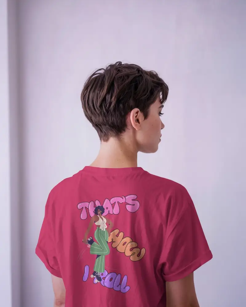 Back View White Tshirt Mockup Short Haired Model Facing Wall Minimal Lavender Studio Soft Lighting Modern Look For Brand Design Placement