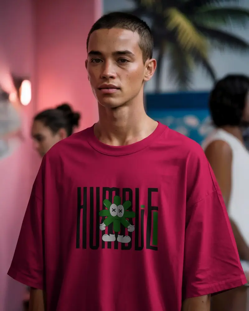 Studio Lighting T Shirt Mockup Young Man In White Tee Against Dark Green Backdrop Modern Fit Casual Style High Resolution Fashion