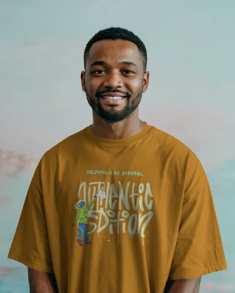 Pastel Sky Background Tshirt Mockup Male Model Smiling In White Tee Natural Light Minimal And Fresh Brand Look