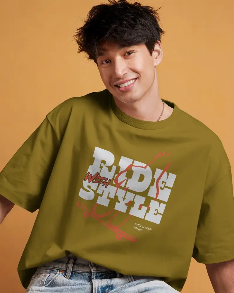 Cheerful Smile Tshirt Mockup Male Model In White Tee On Warm Orange Background Casual Pose