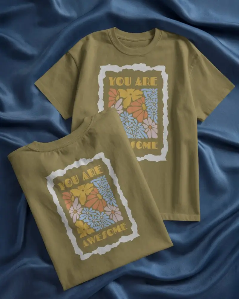 Flat Lay Tshirt Mockup On Luxury Blue Fabric Top And Back View Stylish Presentation