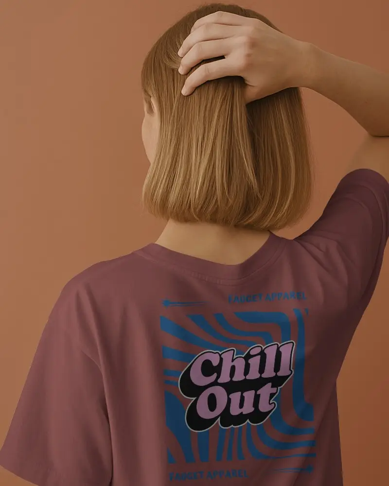 Minimal Back View T Shirt Mockup Woman Holding Hair Against Terra Cotta Background Casual Modern Look