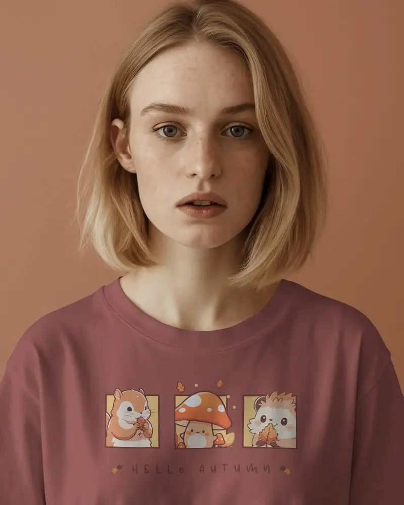 Soft Lighting Tshirt Mockup Front View Female Model Expressionless In Studio Setting