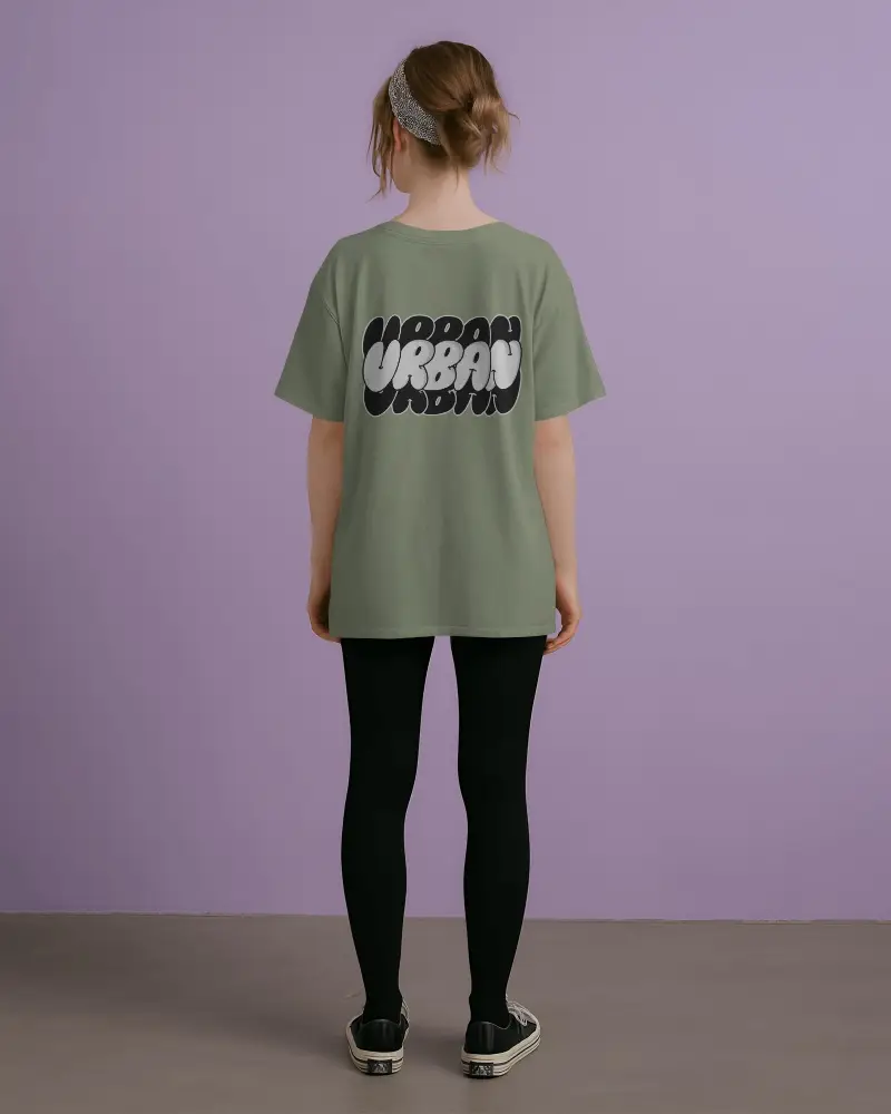 Tshirt Mockup Female Model Standing Upright Against Purple Wall Minimalistic Studio Shot