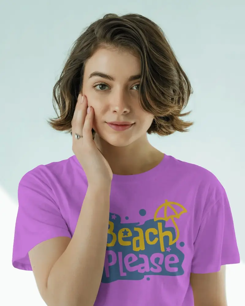 Youthful Look Tshirt Mockup Model In Daylight With Light Blue Backdrop