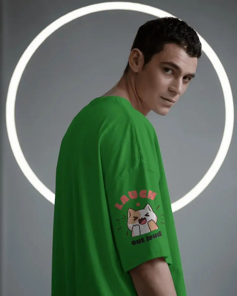 Stylized Male Tshirt Mockup Profile View Under Glowing Circle Light Creative Editorial Portrait Modern Gray Tones