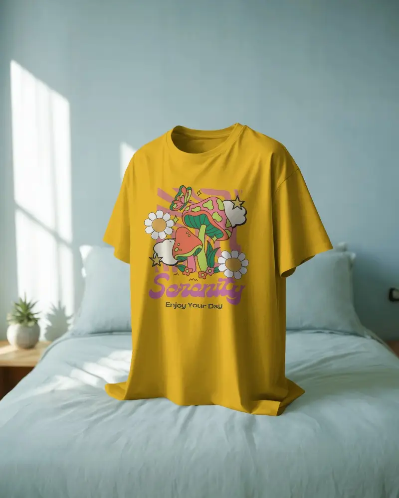 Minimal Home Style T Shirt Mockup In Clean Bedroom Setting With Soft Lighting Perfect For Lifestyle Apparel Promo