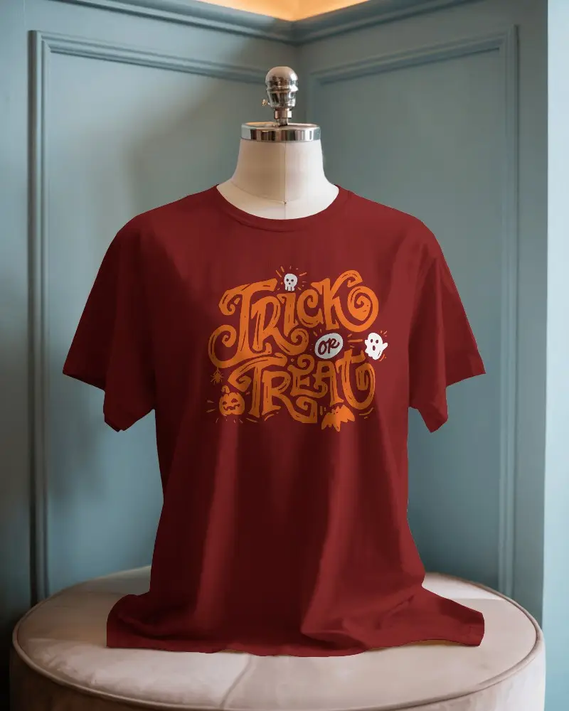 Boutique Style Interior T Shirt Mockup Featuring Dress Form On Round Pouf Under Soft Natural Lighting