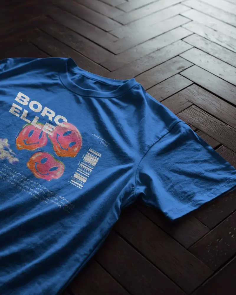 Herringbone Wood Floor T Shirt Mockup Flat Lay Natural Lighting Soft Shadows Casual And Clean Style