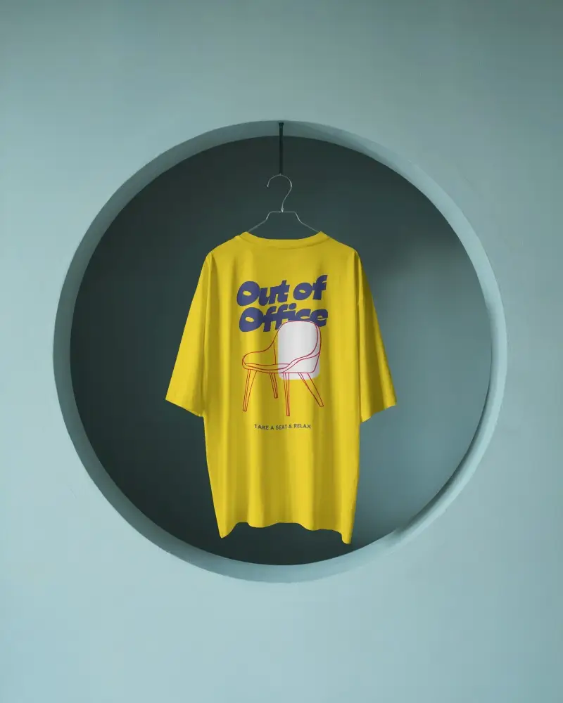 Modern Archway T Shirt Mockup Boxy Fit Hanging Inside Circular Recessed Wall In Pastel Blue Studio Setup