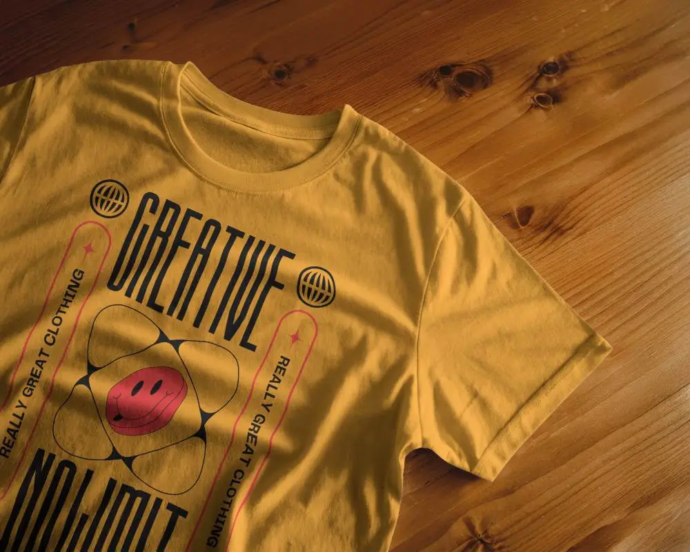 Natural Wooden Surface Tshirt Mockup Relaxed Flatlay With Soft Folds And Even Lighting Cozy And Minimalist Setup