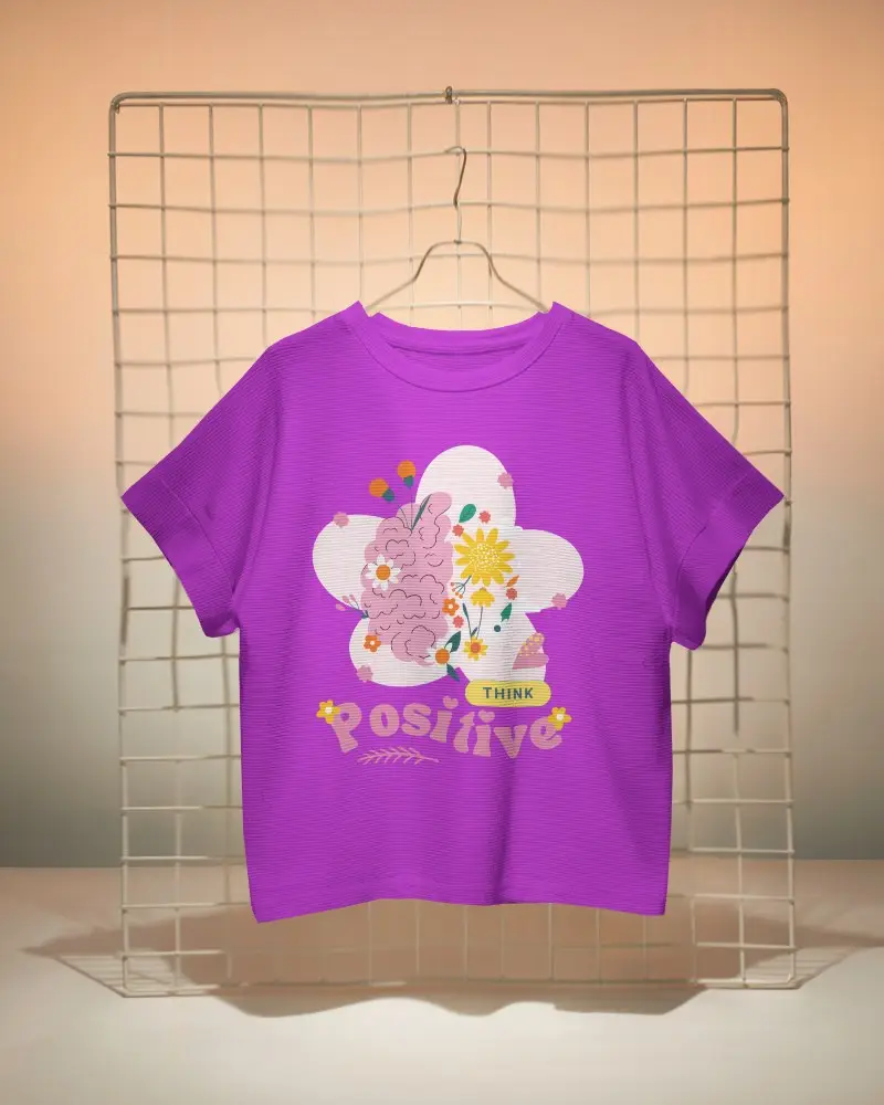 Tshirt Mockup Minimal Hanging Display On Metal Grid Against Soft Orange Gradient Backdrop Evening Light