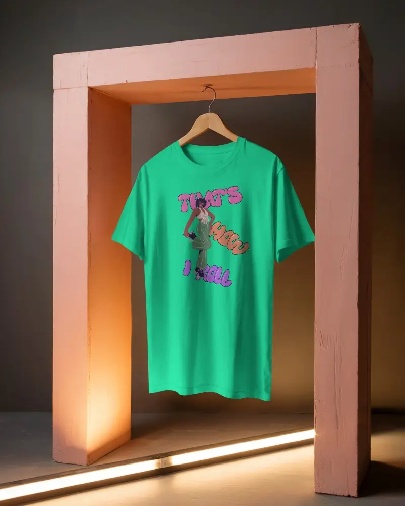 Moody Studio Tshirt Mockup Hanging On Wooden Hanger In Painted Archway Dramatic Lighting And Shadow Play