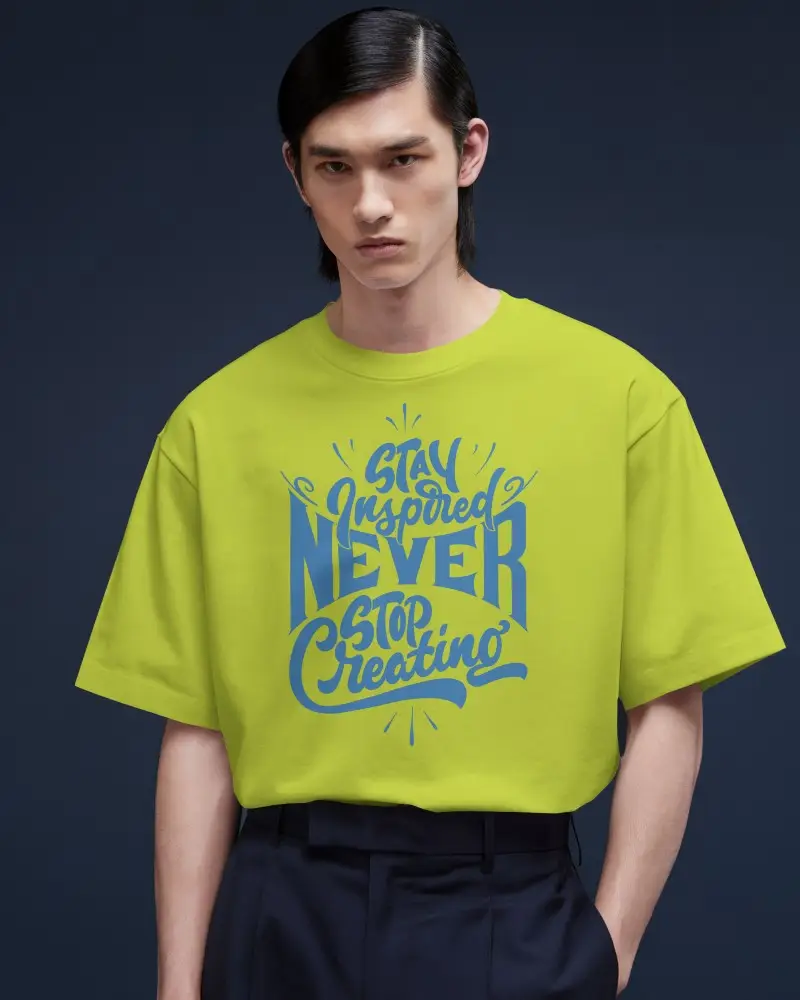 Studio Lit Tshirt Mockup Male Model Facing Front In Clean Minimal Navy Background Modern And Sleek Style