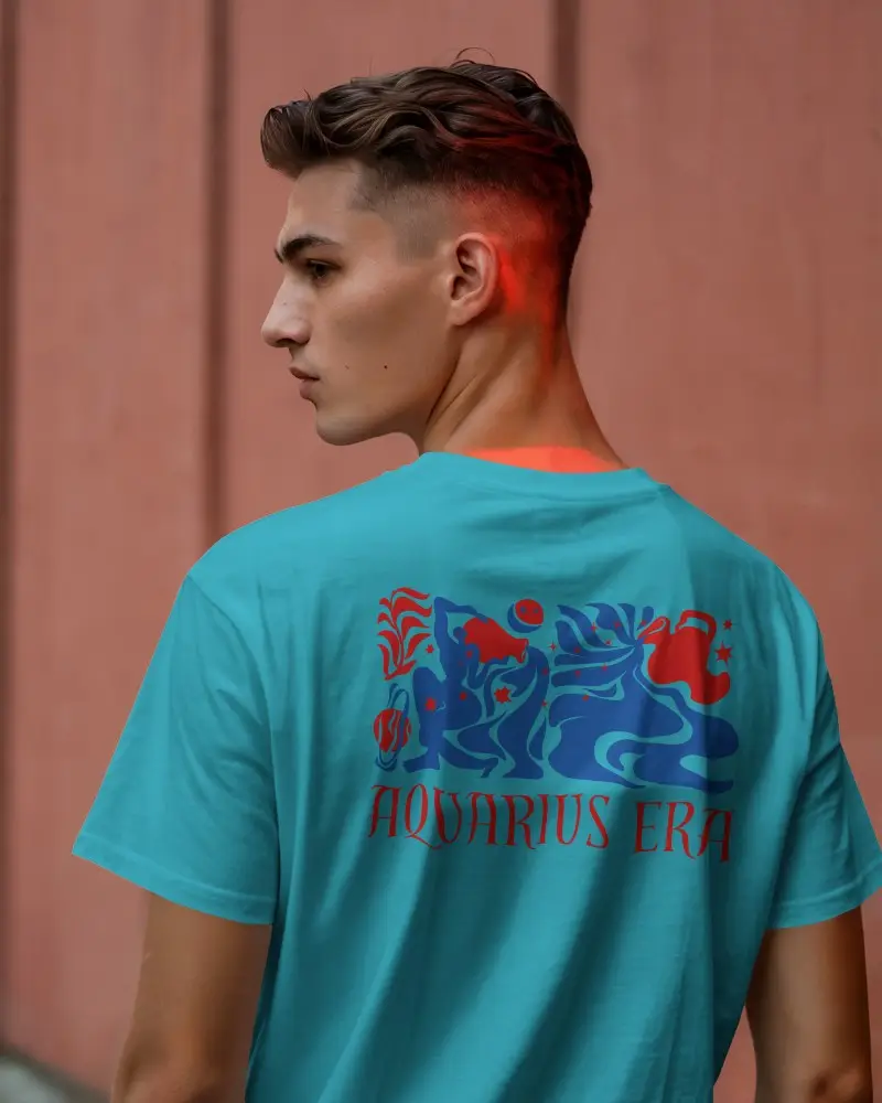 Urban Outdoor Tshirt Mockup Male Model In White Tee With Red Highlight Against Muted Terracotta Wall Modern And Moody Streetwear Style