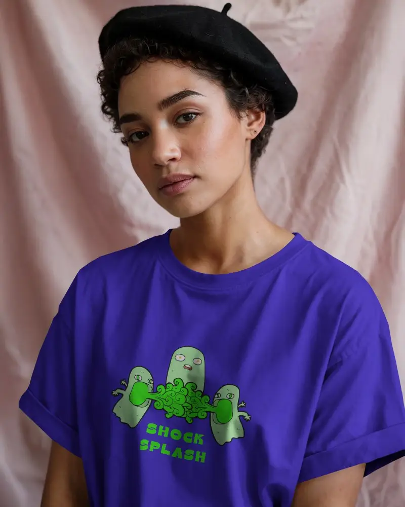 Soft Light Tshirt Mockup Female Model Wearing Black Beret Against Pink Fabric Backdrop Elegant And Artistic Style