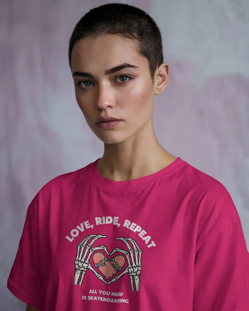 Close Up T Shirt Mockup Female Model With Short Hair Wearing White Tee With Customizable Design Space Soft Pastel Background Serene And Focused Expression