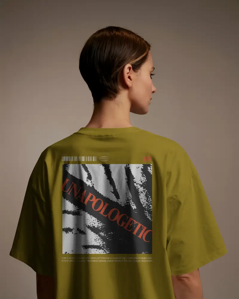 Studio Tshirt Mockup Woman With Short Hair Facing Away Neutral Backdrop Soft Focused Lighting