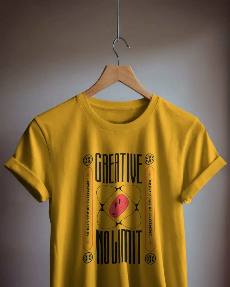 Minimal Tshirt Mockup White Tee On Wooden Hanger Soft Shadow Gradient Wall Clean Modern Style