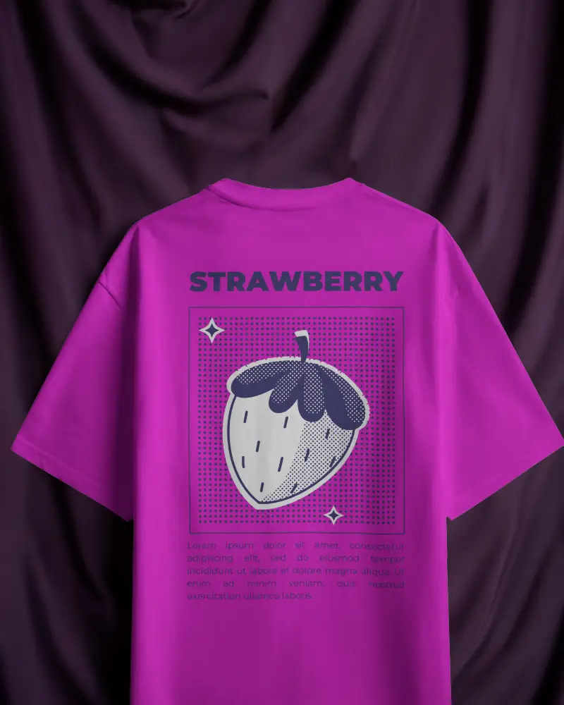 Studio Tshirt Mockup White Shirt Backview Hanging Against Pleated Deep Purple Fabric Backdrop