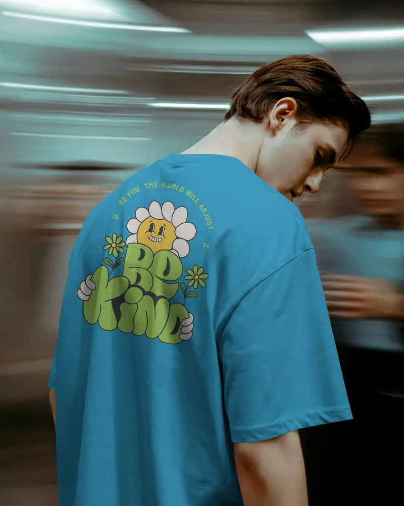 Urban Backview Tshirt Mockup Man In White Tee Motion Blur Crowd Background Modern Edgy Vibe