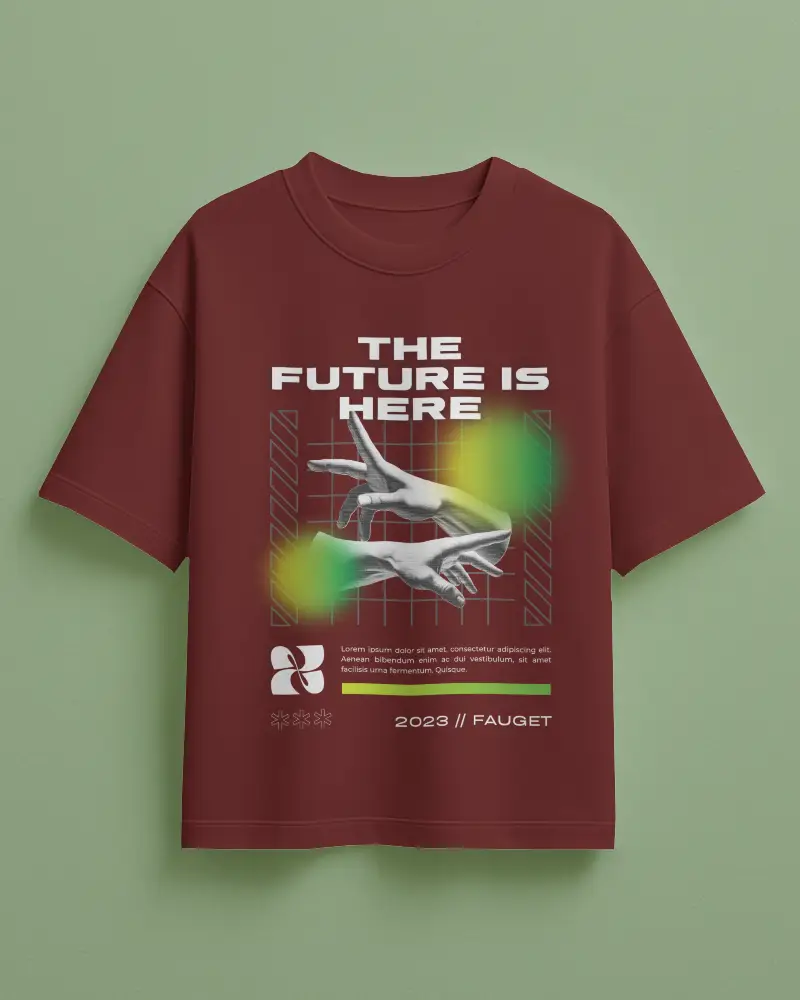 Boxy Tee Mockup Front View Minimal Green Background Relaxed Fit Streetwear Style Design Template