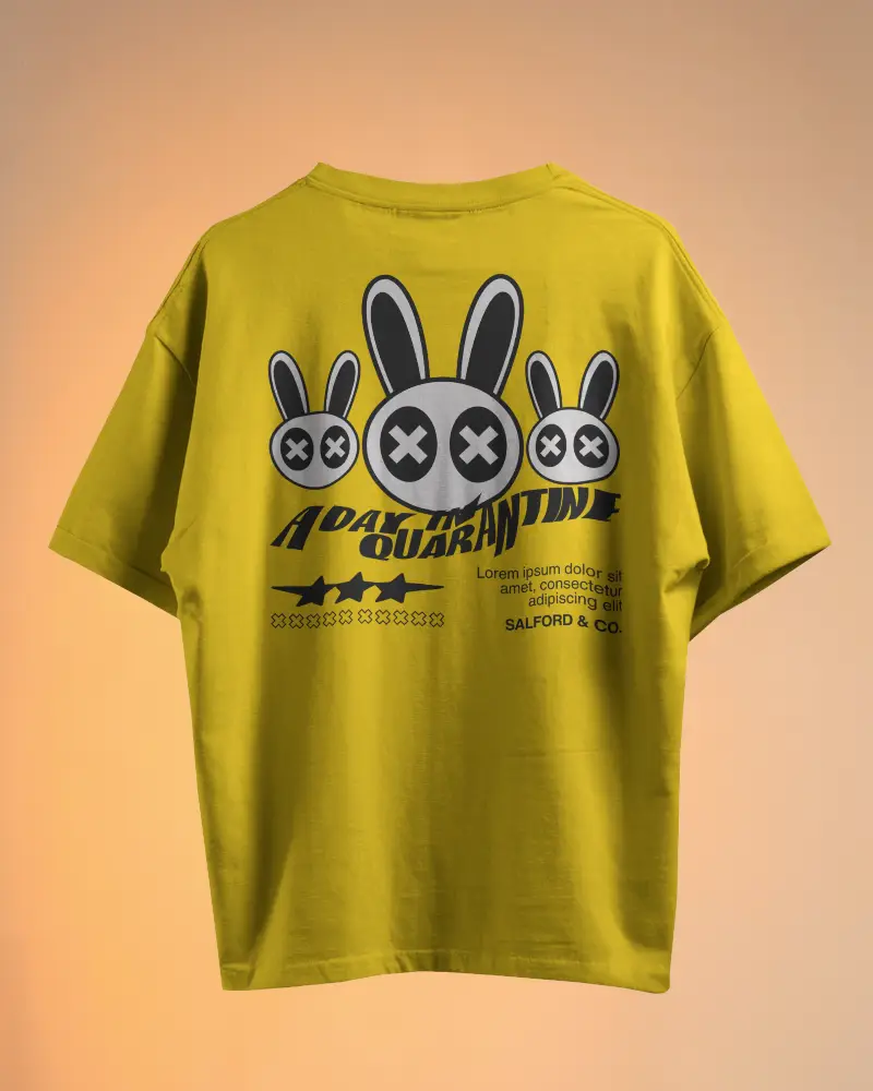 Boxy Tshirt Mockup Back View Hanging Display Orange Background Minimal Style Design Template