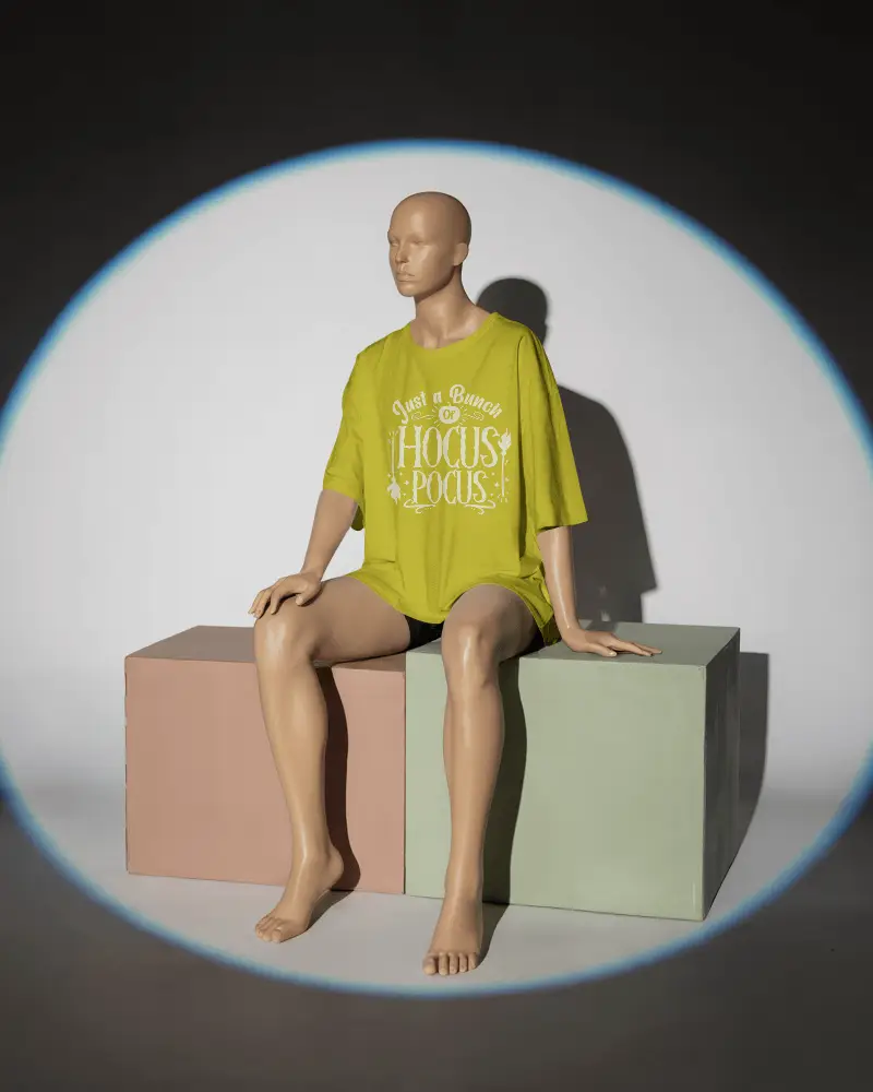 Comfortable Relaxed Fit Oversized Tshirt Mockup With Sitting Mannequin Portrait Style
