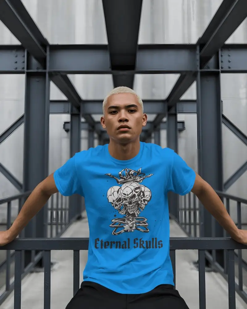 Urban Architecture T Shirt Mockup Confident Model On Railing Surrounded By Steel Framing