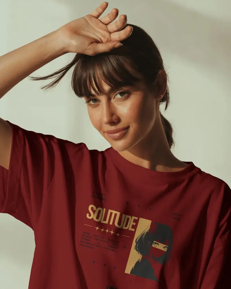 T Shirt Mockup Female Model Posing In Soft Light With Hand On Forehead