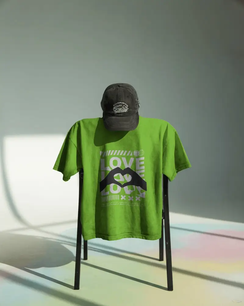 Plain Tshirt Display On Chair With Baseball Cap Simple Fashion Presentation With Shadows 02094