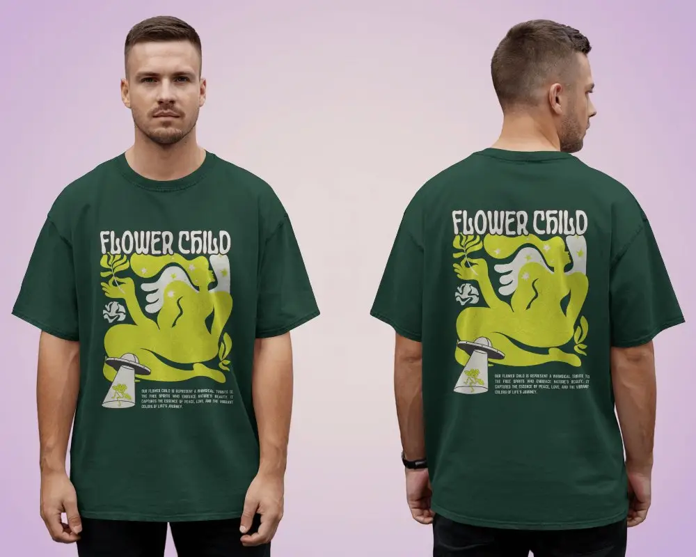 Front And Back T Shirt Mockup Male Model Standing In Studio Light Gradient Purple Backdrop