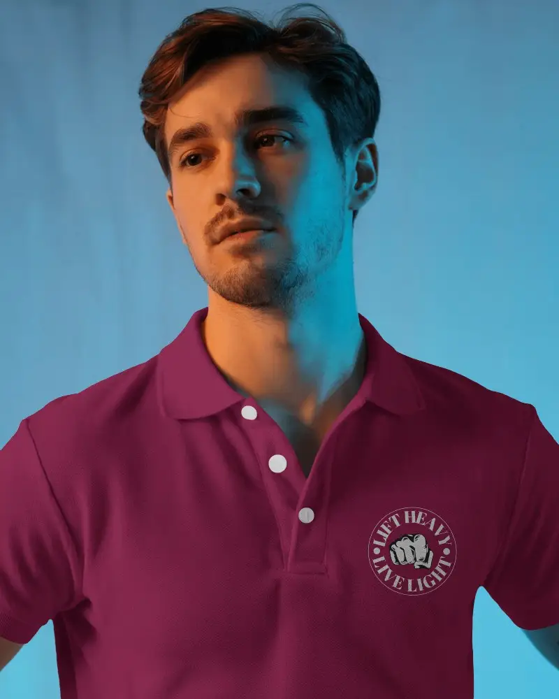 Stylish Male Model Wearing Polo Shirt Mockup In Front Of Colorful Gradient Background