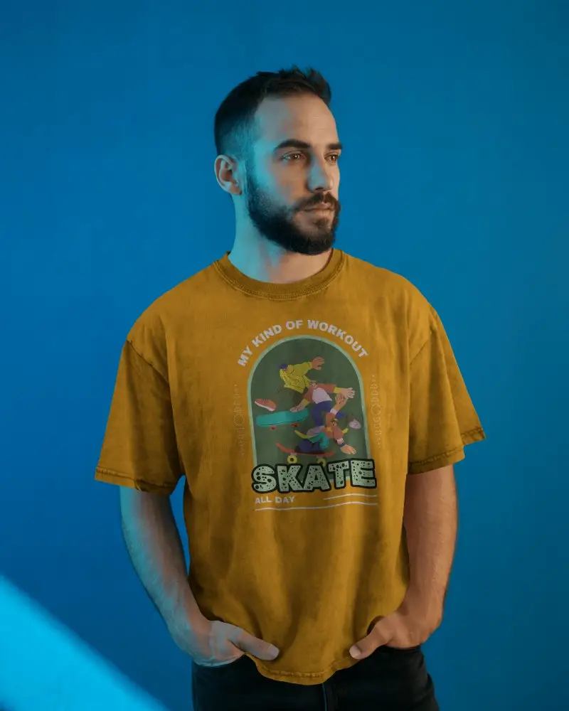 Trendy Acid Wash Men Tshirt Mockup Showing Relaxed Style For Modern Casual Fashion Look