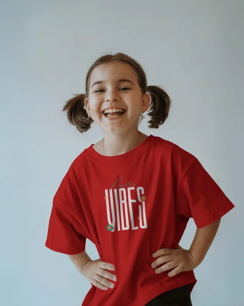 Happy Little Girl Wearing Comfortable Oversized Tshirt For Kids Casual Style Wear