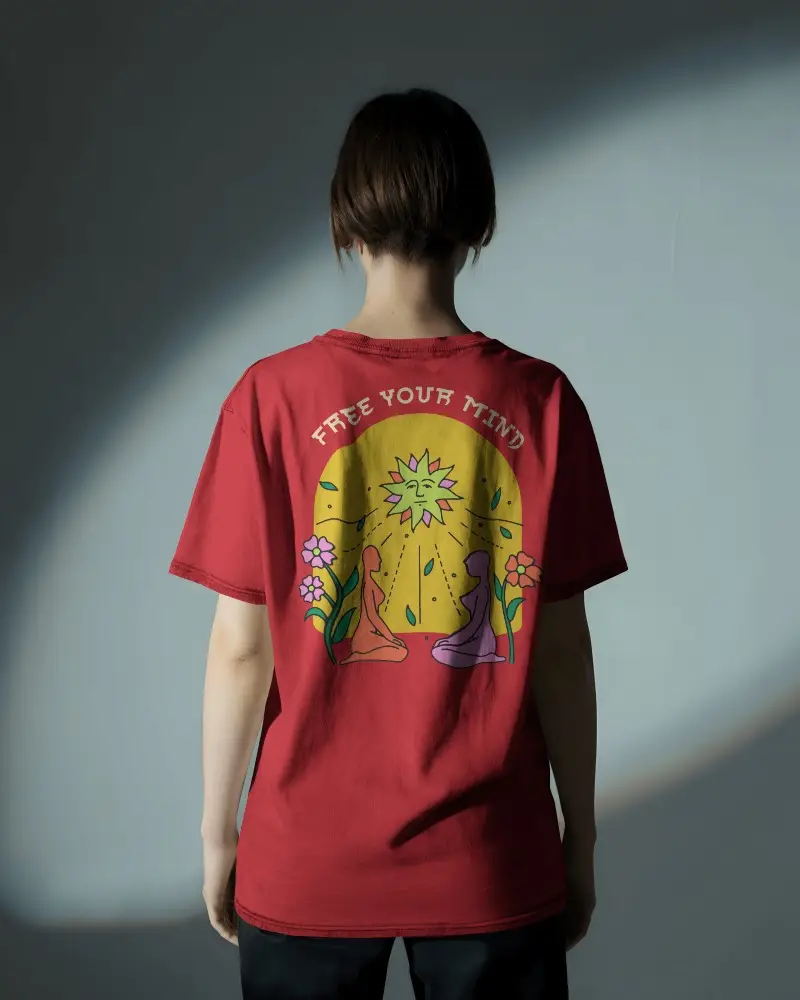 Back View Washed T Shirt Mockup On Model Soft Spotlight Shadowed Studio Setting