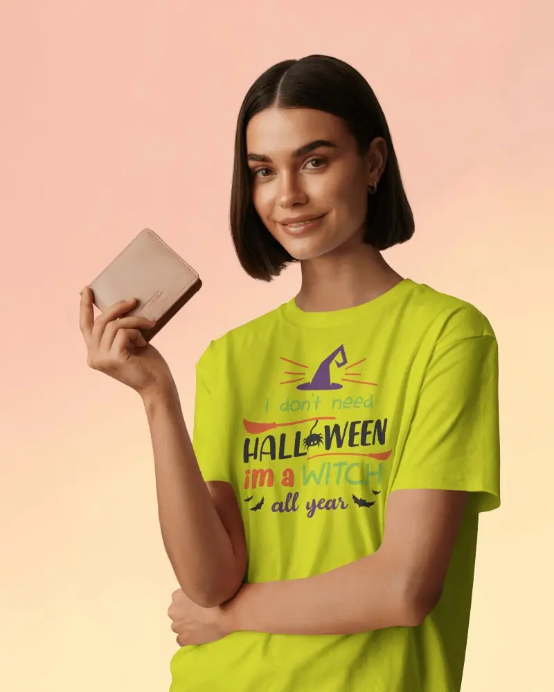 Modern Minimalist Tshirt Mockup Woman Wearing Plain Crewneck T Shirt Perfect For Casual Outfit