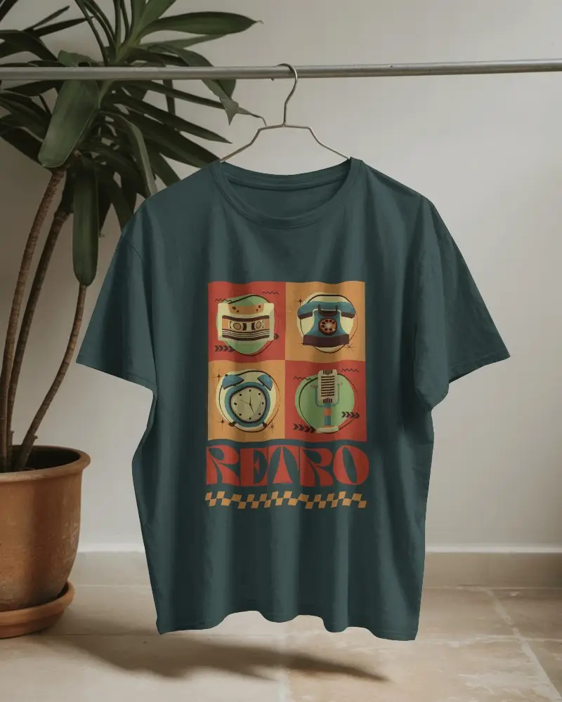 T Shirt Mockup Hanging On Metal Rod With Potted Plant In Natural Light Minimal Studio